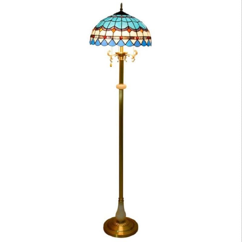 Tiffany style floor lamp with blue scalloped stained glass shade