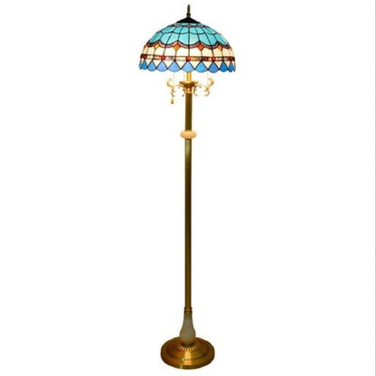Tiffany style floor lamp with blue scalloped stained glass shade