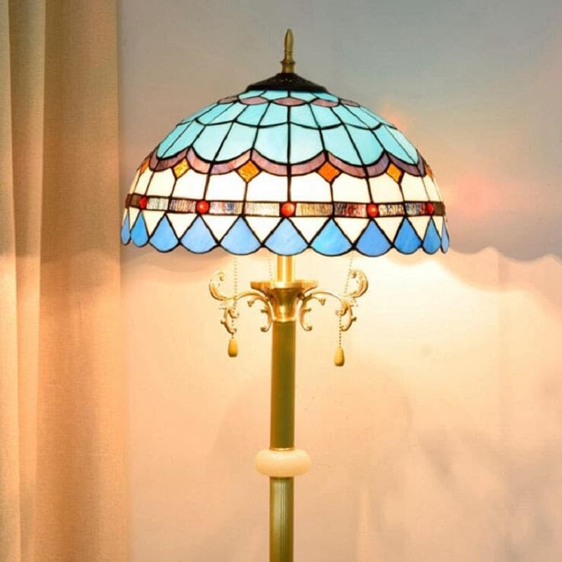 Coastal style blue art glass floor lamp for living room decor