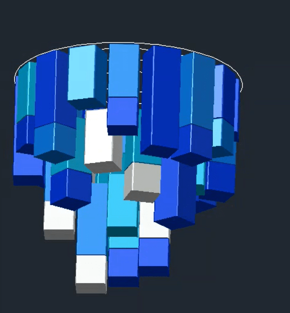Geometric 3D design for blue "Tronchi" Murano glass chandelier