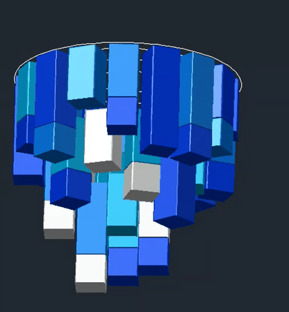 Geometric 3D design for blue "Tronchi" Murano glass chandelier