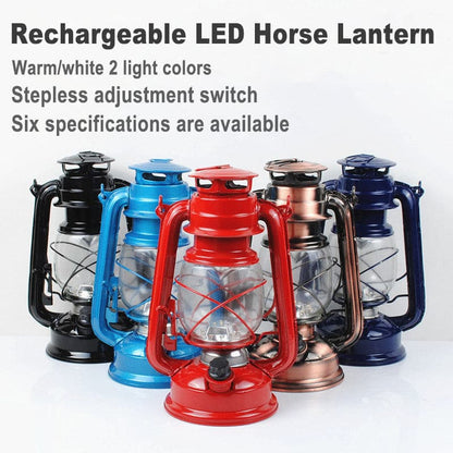 Durable portable camping lanterns in vibrant red, cyan, and dark blue finishes.