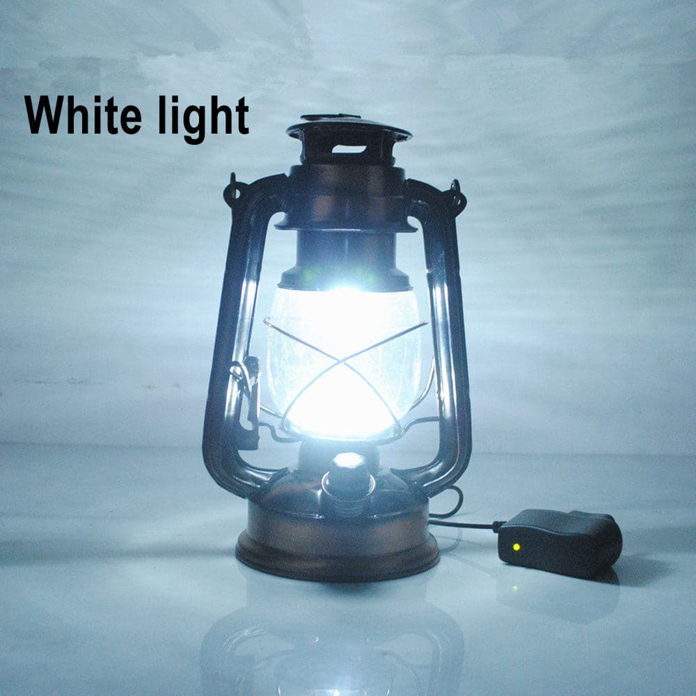 Rechargeable LED emergency lantern with bright white light for camping and hiking.