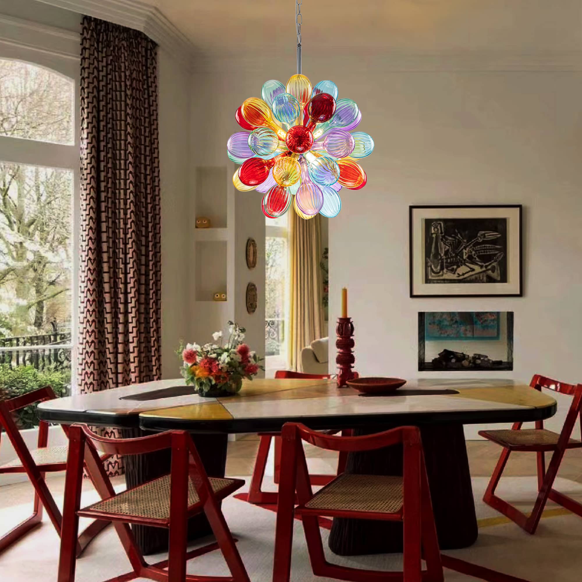 A Color Visionary's Dream: Multi-Color Ribbed Blown Glass Bubble Chandelier - BeyPan
