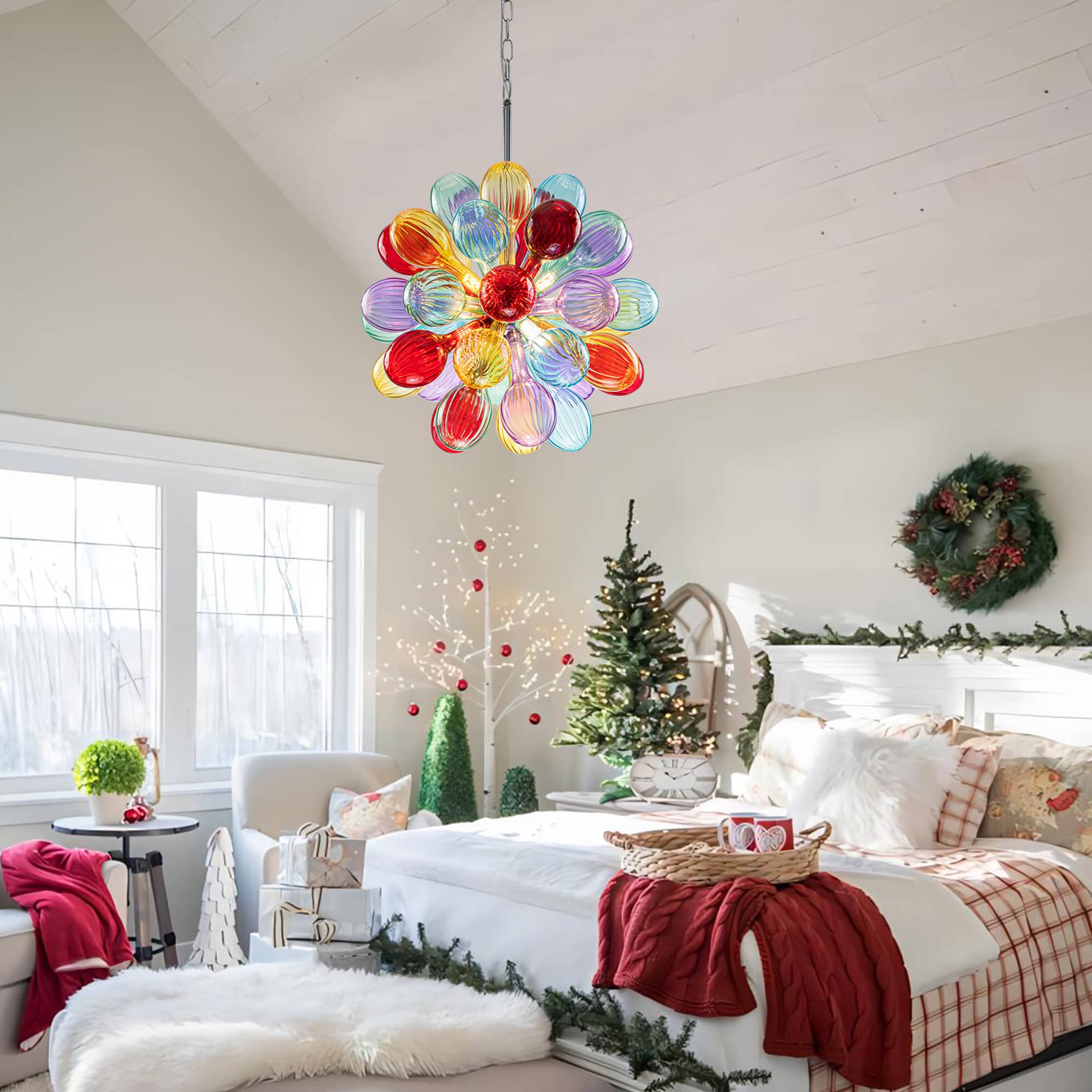 A Color Visionary's Dream: Multi-Color Ribbed Blown Glass Bubble Chandelier - BeyPan