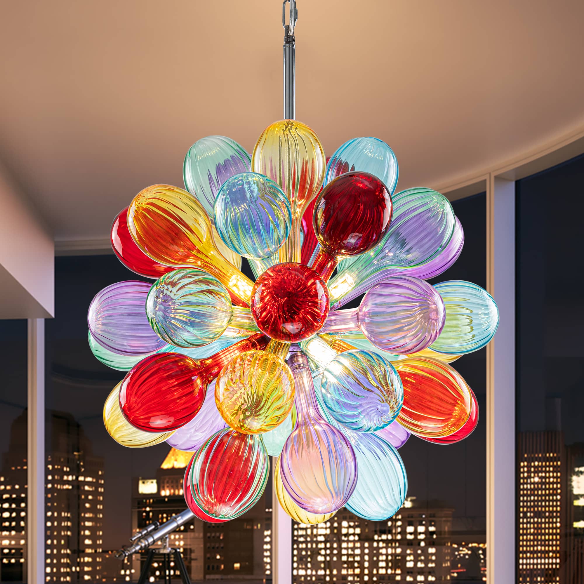 A Color Visionary's Dream: Multi-Color Ribbed Blown Glass Bubble Chandelier - BeyPan Hauptbild