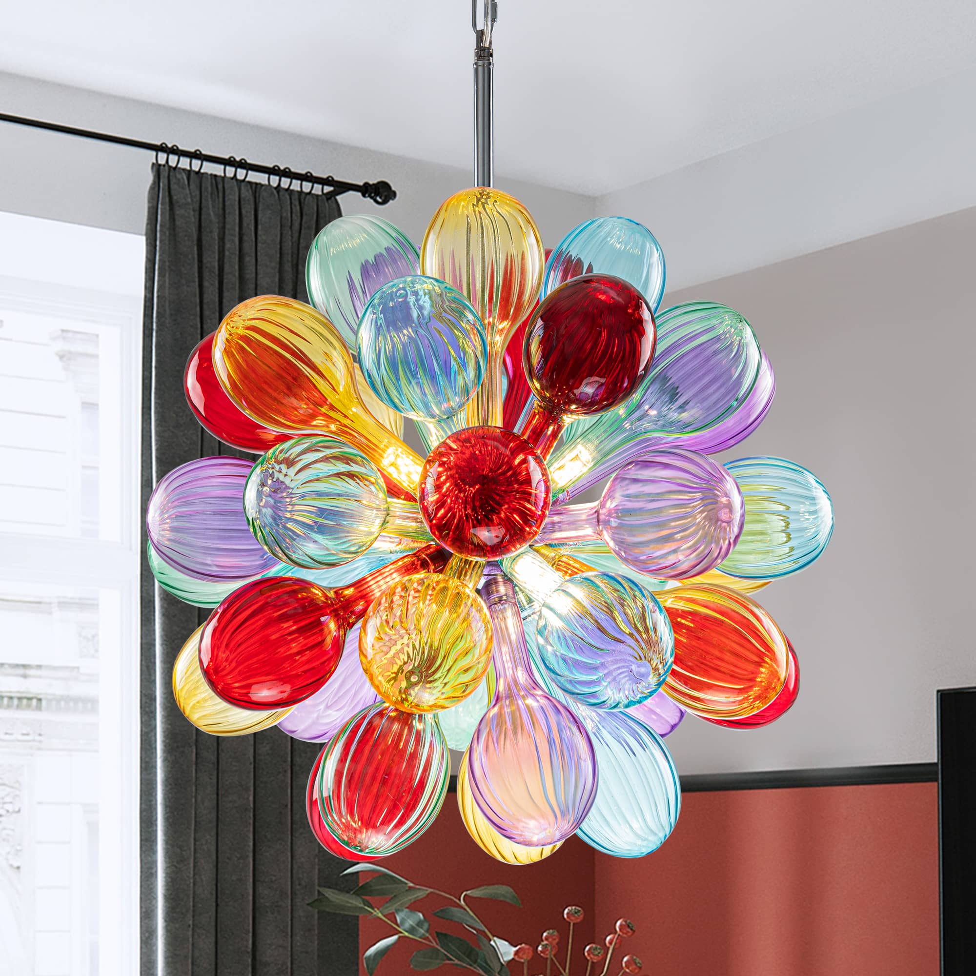 A Color Visionary's Dream: Multi-Color Ribbed Blown Glass Bubble Chandelier - BeyPan