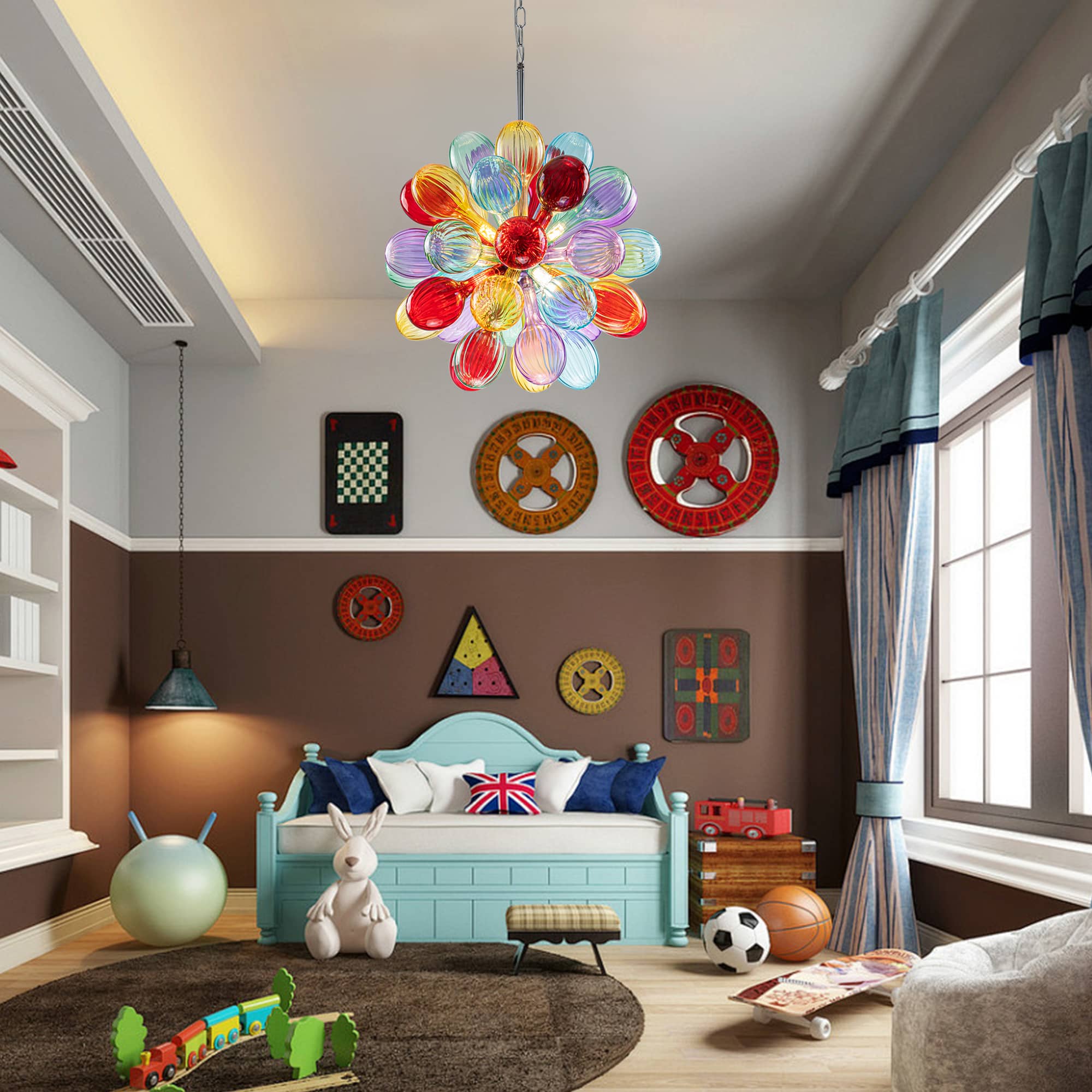 A Color Visionary's Dream: Multi-Color Ribbed Blown Glass Bubble Chandelier - BeyPan