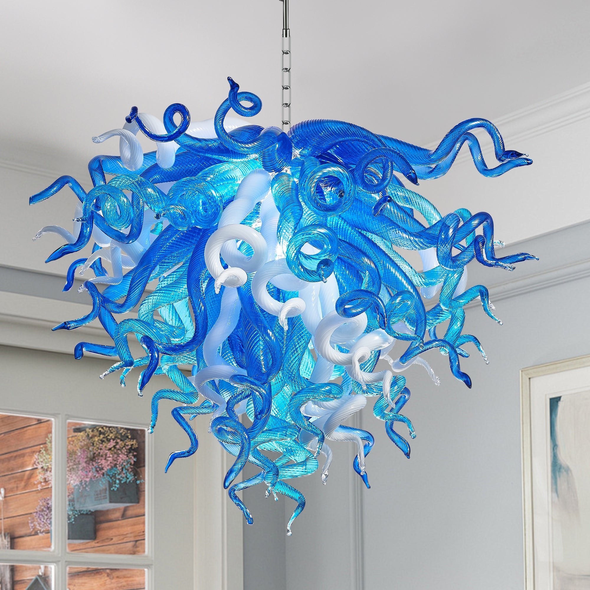 Abstract Blue Murano Blown Glass Chandelier - Artistic Statement Lighting Zweitbild