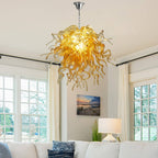 Amber Gold Blown Glass Chandelier - Murano-Inspired Artistic Pendant Lighting - BeyPan