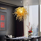 Amber Gold Blown Glass Chandelier - Murano-Inspired Artistic Pendant Lighting - BeyPan