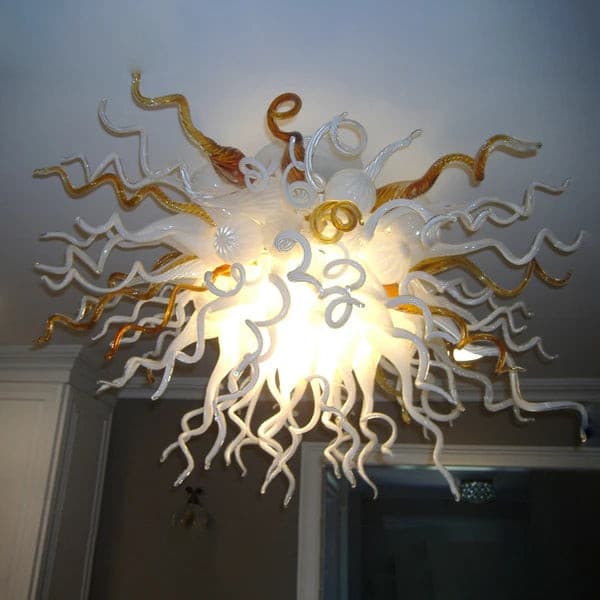Amber & Snow White Artisan Murano Style Blown Glass Chandelier - BeyPan