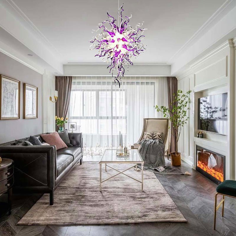 Amethyst Nebula Artisan Blown Glass Chandelier - Modern Purple and Clear Zweitbild