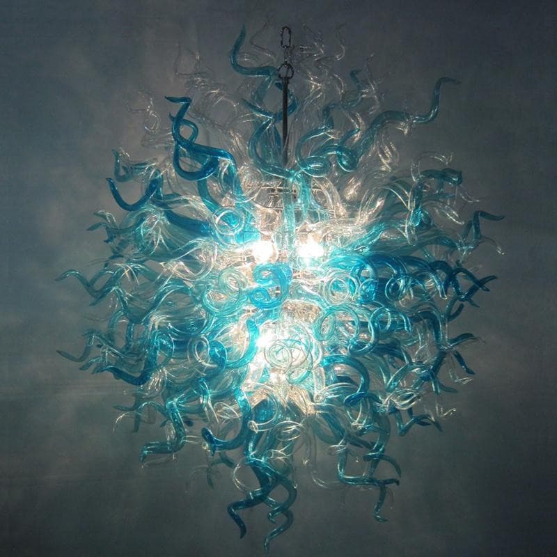 Arctic Frost Artisan Glass Chandelier - Modern Hand-Blown Cyan and Clear - BeyPan Hauptbild
