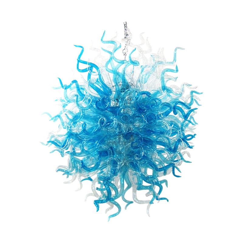Arctic Frost Artisan Glass Chandelier - Modern Hand-Blown Cyan and Clear - BeyPan