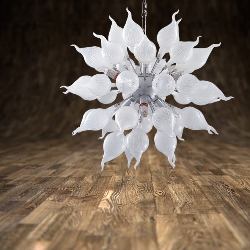 Arctic Frost Sputnik Chandelier - Modern Hand-Blown White Onion-Shaped Glass - BeyPan