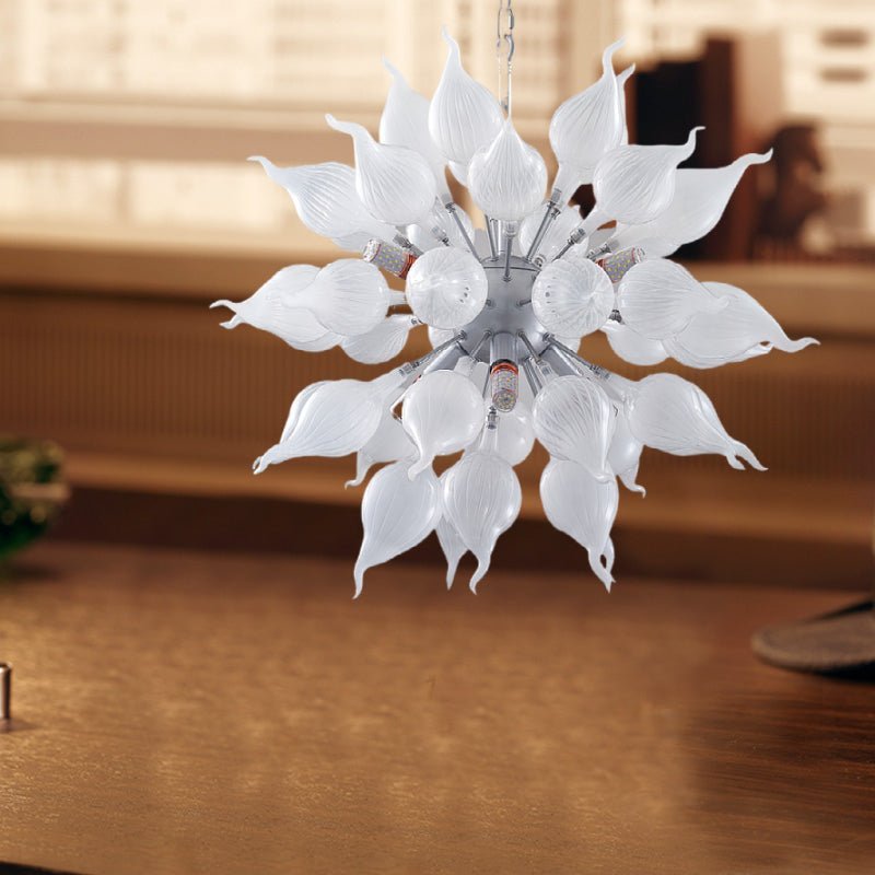 Arctic Frost Sputnik Chandelier - Modern Hand-Blown White Onion-Shaped Glass - BeyPan