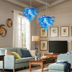 Artisan Blue and White Blown Glass Chandelier - Murano-Inspired - BeyPan