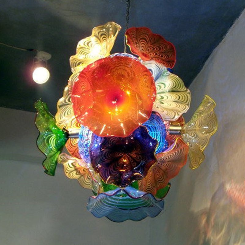 Artisan Floral Bloom Murano Style Glass Plate Chandelier - Vibrant Multi Colors - BeyPan Hauptbild