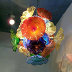 Artisan Floral Bloom Murano Style Glass Plate Chandelier - Vibrant Multi Colors - BeyPan