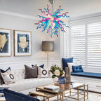 Artisan Hand-Blown Glass Chandelier - Coastal Aqua & Lavender Sculptural Lighting D28" - BeyPan