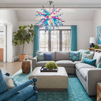 Artisan Hand-Blown Glass Chandelier - Coastal Aqua & Lavender Sculptural Lighting D28" - BeyPan
