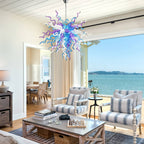 Artisan Hand-Blown Glass Chandelier - Coastal Aqua & Lavender Sculptural Lighting D28" - BeyPan