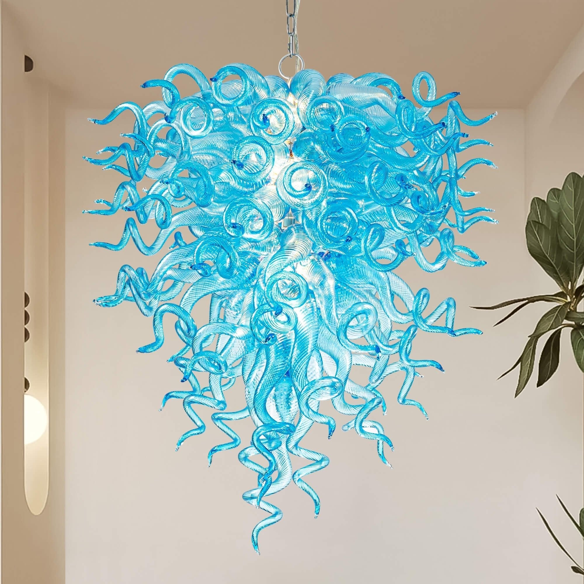Artisan Light Blue Murano Style Hand-Blown Glass Chandelier - Coastal Cascade Art Lighting - BeyPan Hauptbild