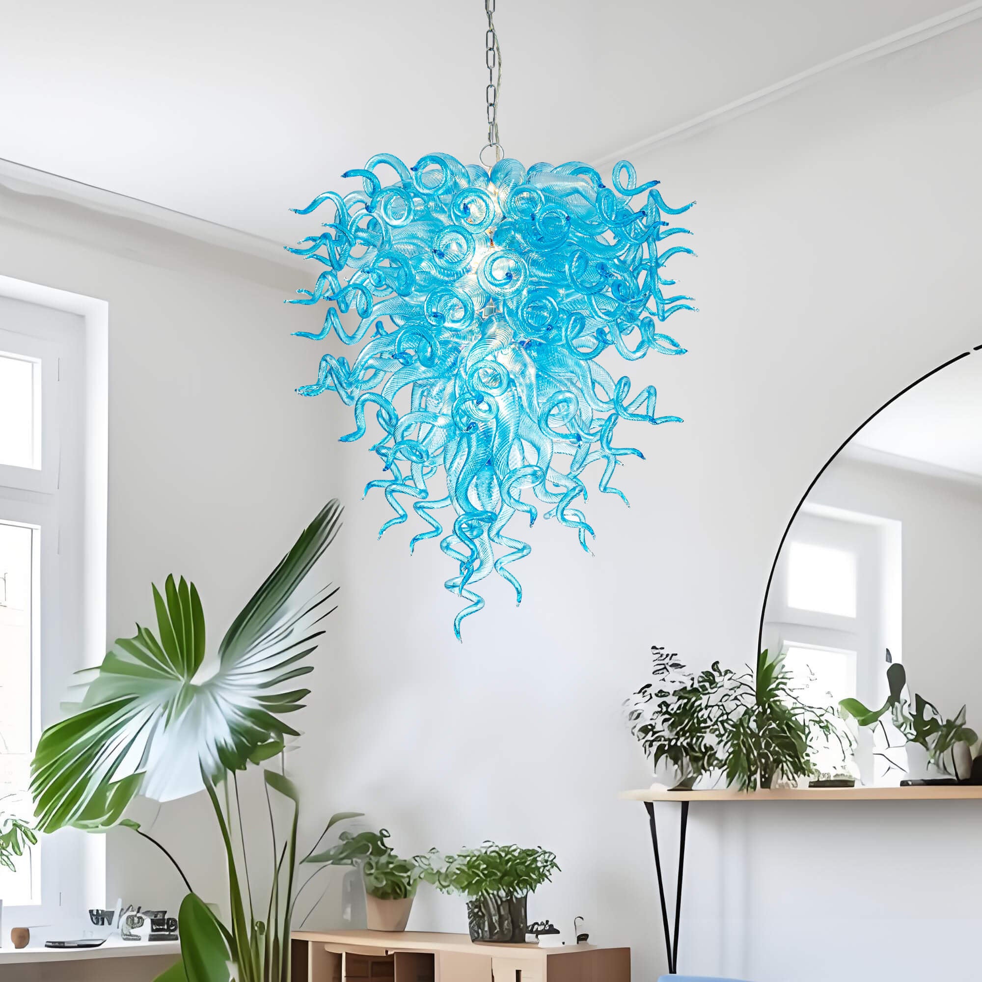 Artisan Light Blue Murano Style Hand-Blown Glass Chandelier - Coastal Cascade Art Lighting - BeyPan