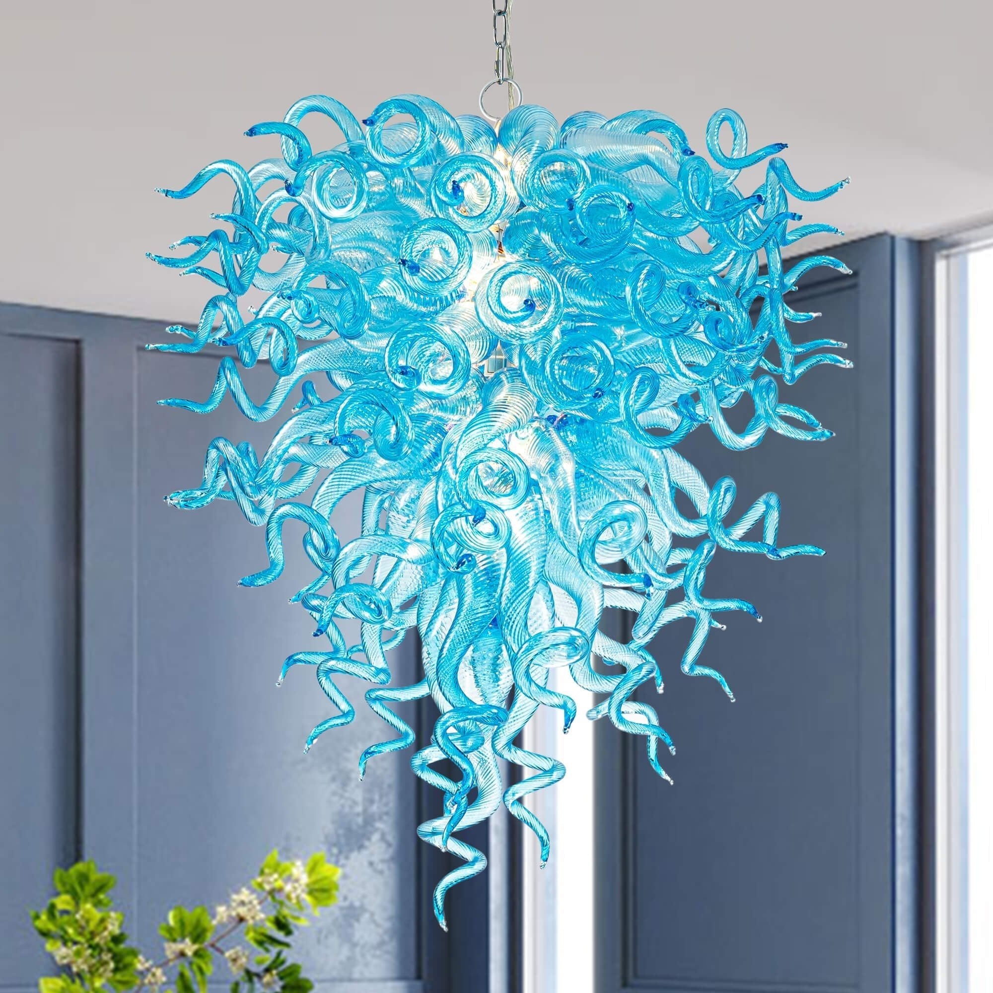 Artisan Light Blue Murano Style Hand-Blown Glass Chandelier - Coastal Cascade Art Lighting Zweitbild