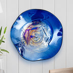 Artisan Masterpiece: Hand-Blown Deep Blue Iridescent Glass Wall Plate 12" - BeyPan