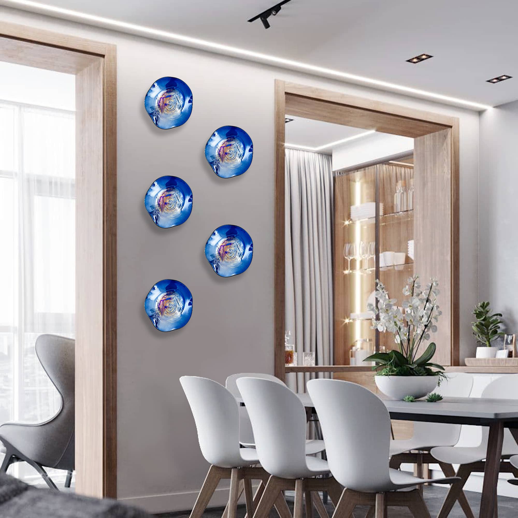 Artisan Masterpiece: Hand-Blown Deep Blue Iridescent Glass Wall Plate 12" - BeyPan