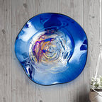 Artisan Masterpiece: Hand-Blown Deep Blue Iridescent Glass Wall Plate 12" - BeyPan