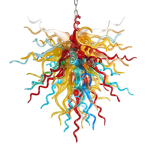 Artisan Multi-Color Blown Glass Chandelier - Vibrant Rainbow Sculptural Pendant Light - BeyPan Hauptbild