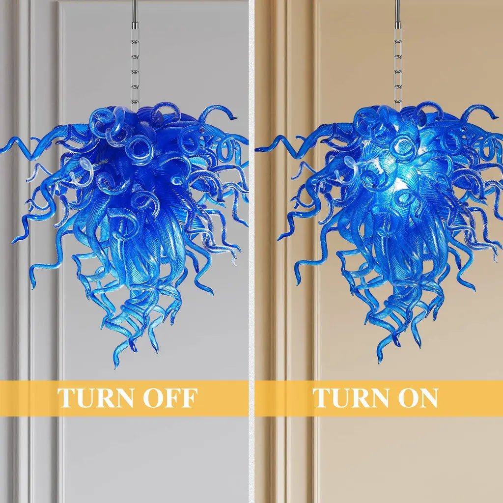 Artisan Murano Style Blue Blown Glass Chandelier - Deep Cobalt Sculptural - BeyPan