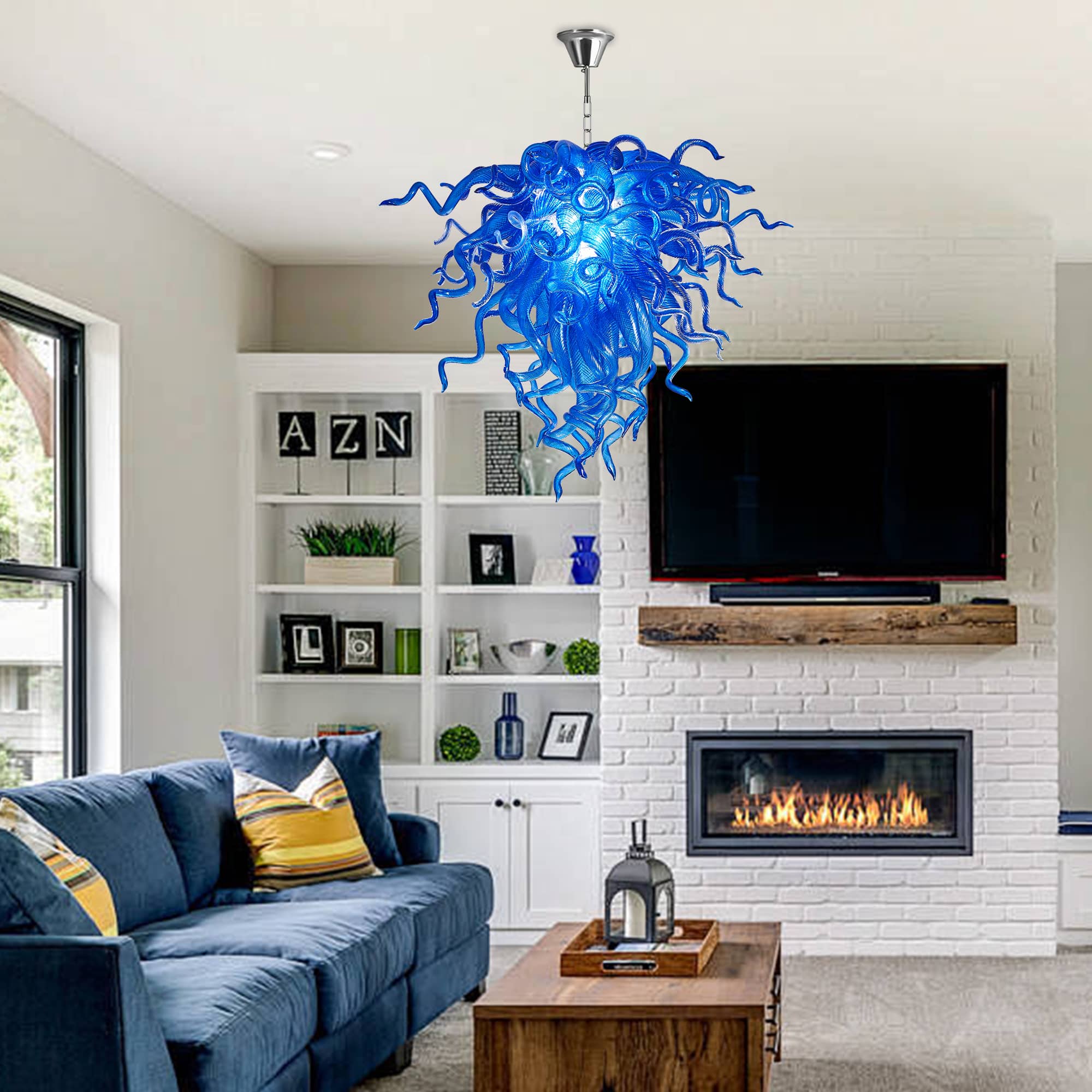 Artisan Murano Style Blue Blown Glass Chandelier - Deep Cobalt Sculptural - BeyPan