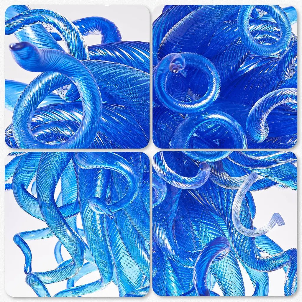 Artisan Murano Style Blue Blown Glass Chandelier - Deep Cobalt Sculptural - BeyPan