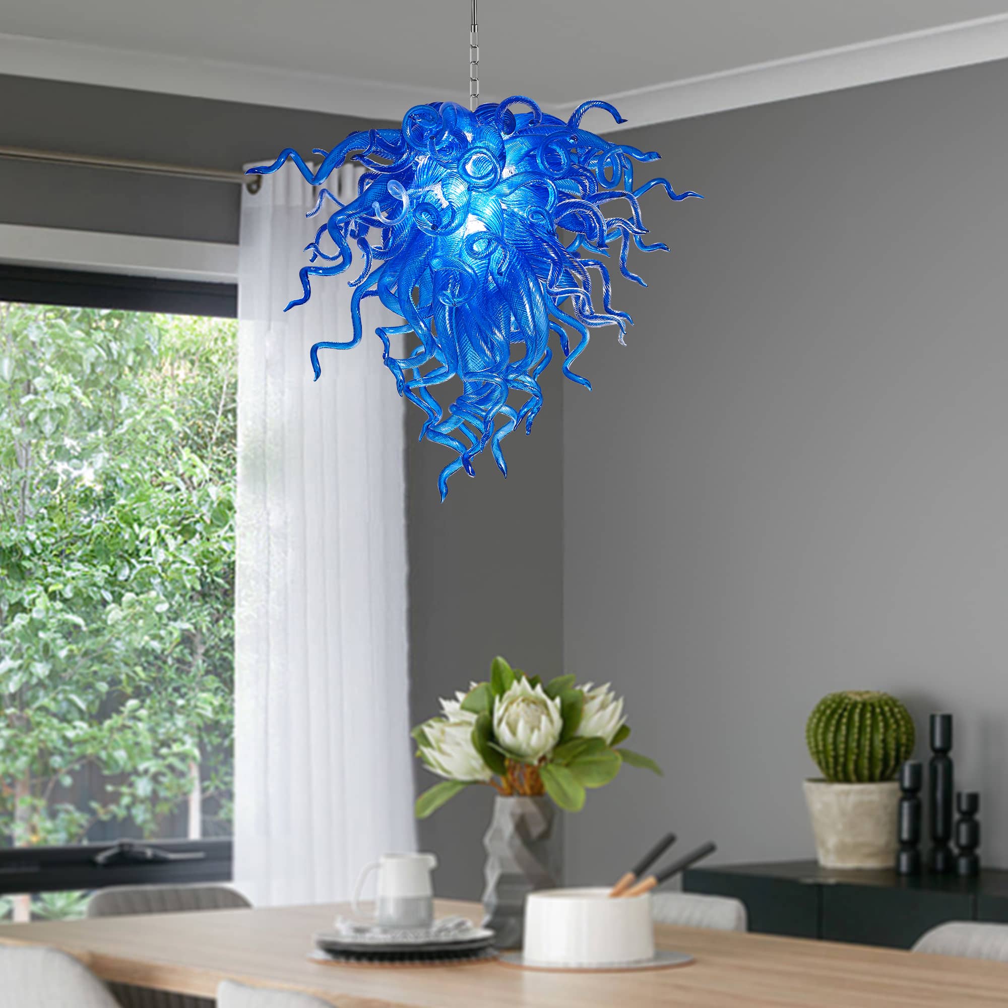 Artisan Murano Style Blue Blown Glass Chandelier - Deep Cobalt Sculptural - BeyPan