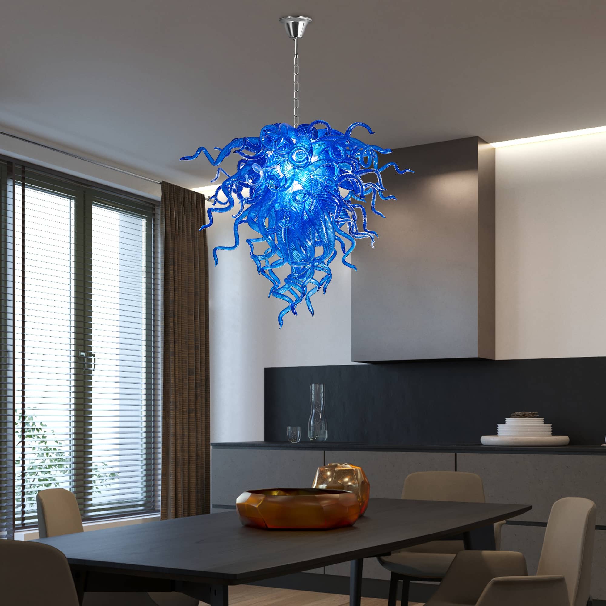 Artisan Murano Style Blue Blown Glass Chandelier - Deep Cobalt Sculptural - BeyPan