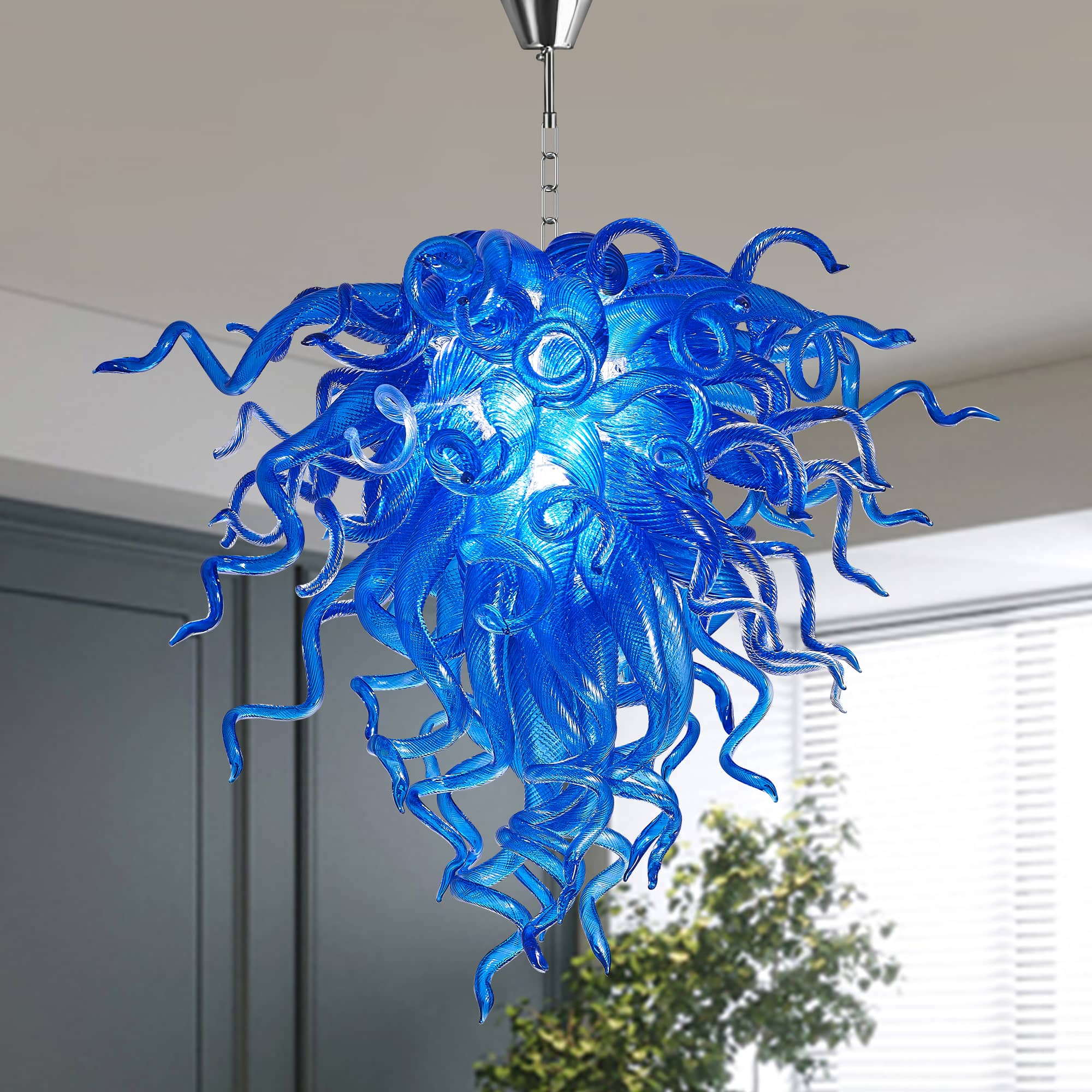 Artisan Murano Style Blue Blown Glass Chandelier - Deep Cobalt Sculptural - BeyPan Hauptbild
