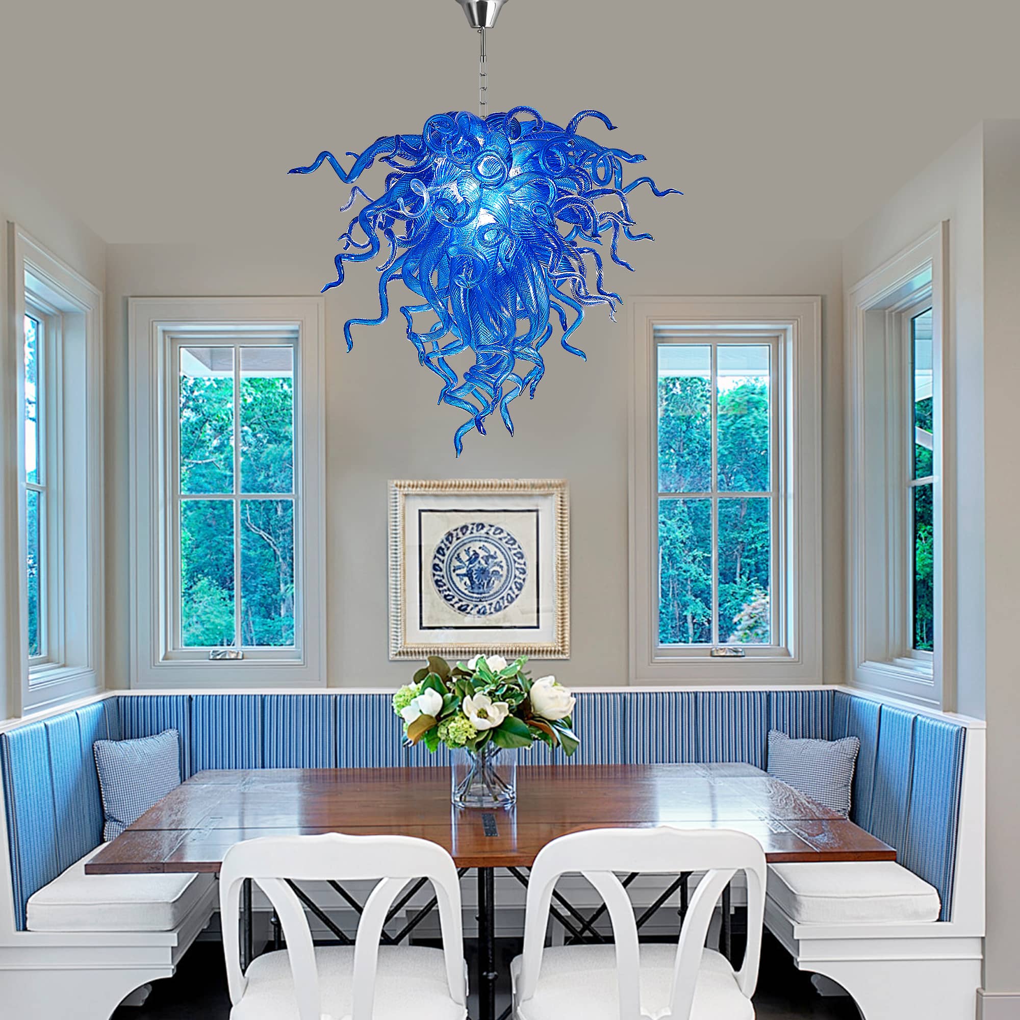 Artisan Murano Style Blue Blown Glass Chandelier - Deep Cobalt Sculptural - BeyPan