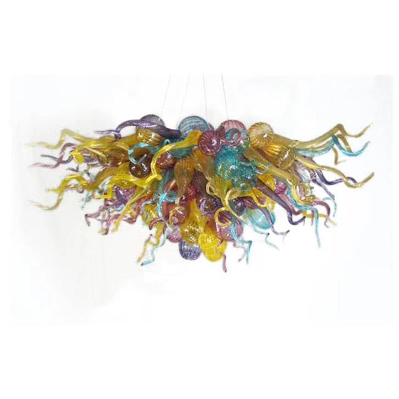 Artisan Rainbow Vista Blown Glass Chandelier - Modern Horizontal Sculptural Pendant - BeyPan