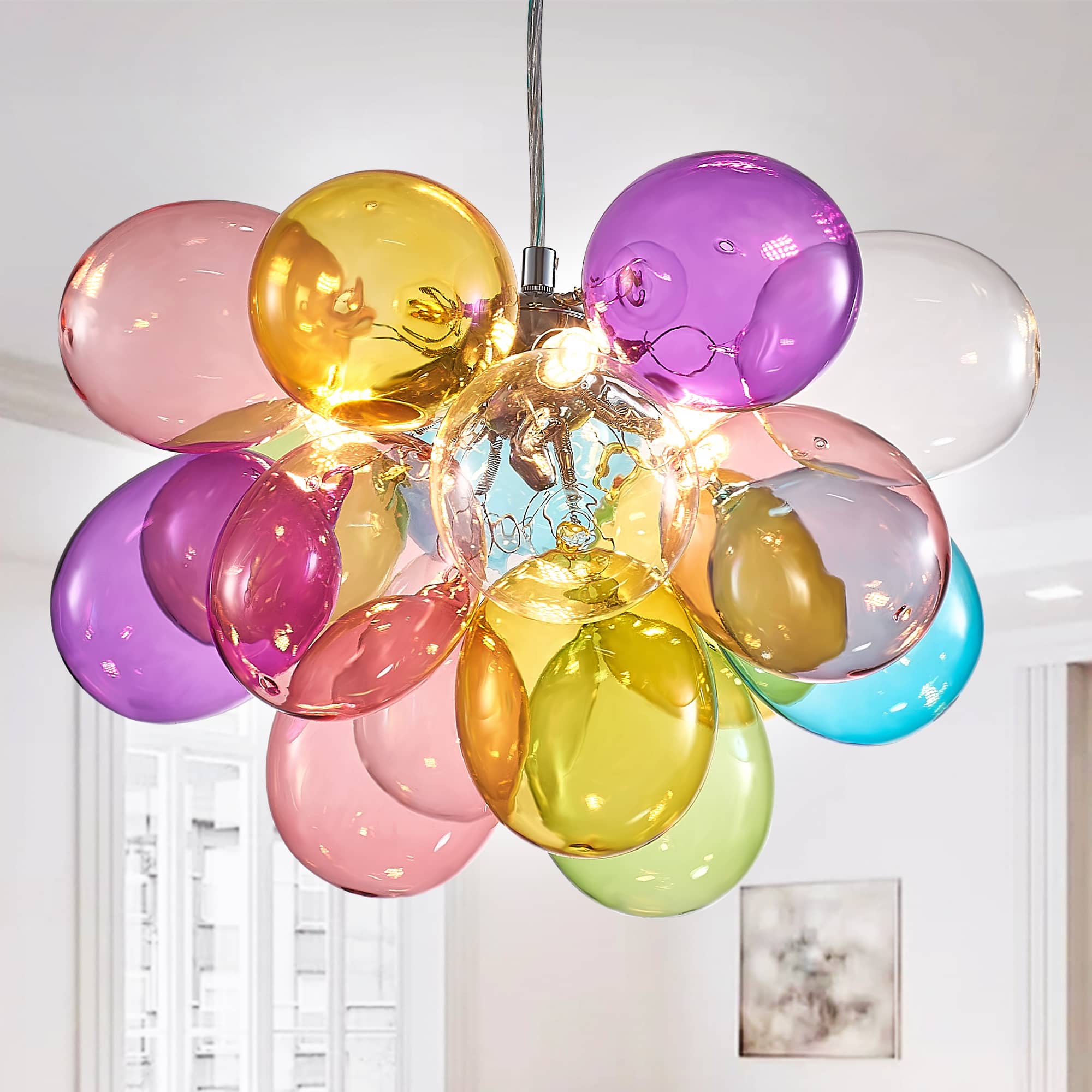 Artistic Hand-Blown Rainbow Balloon Bubble Chandelier - Vibrant Multi-Color - BeyPan