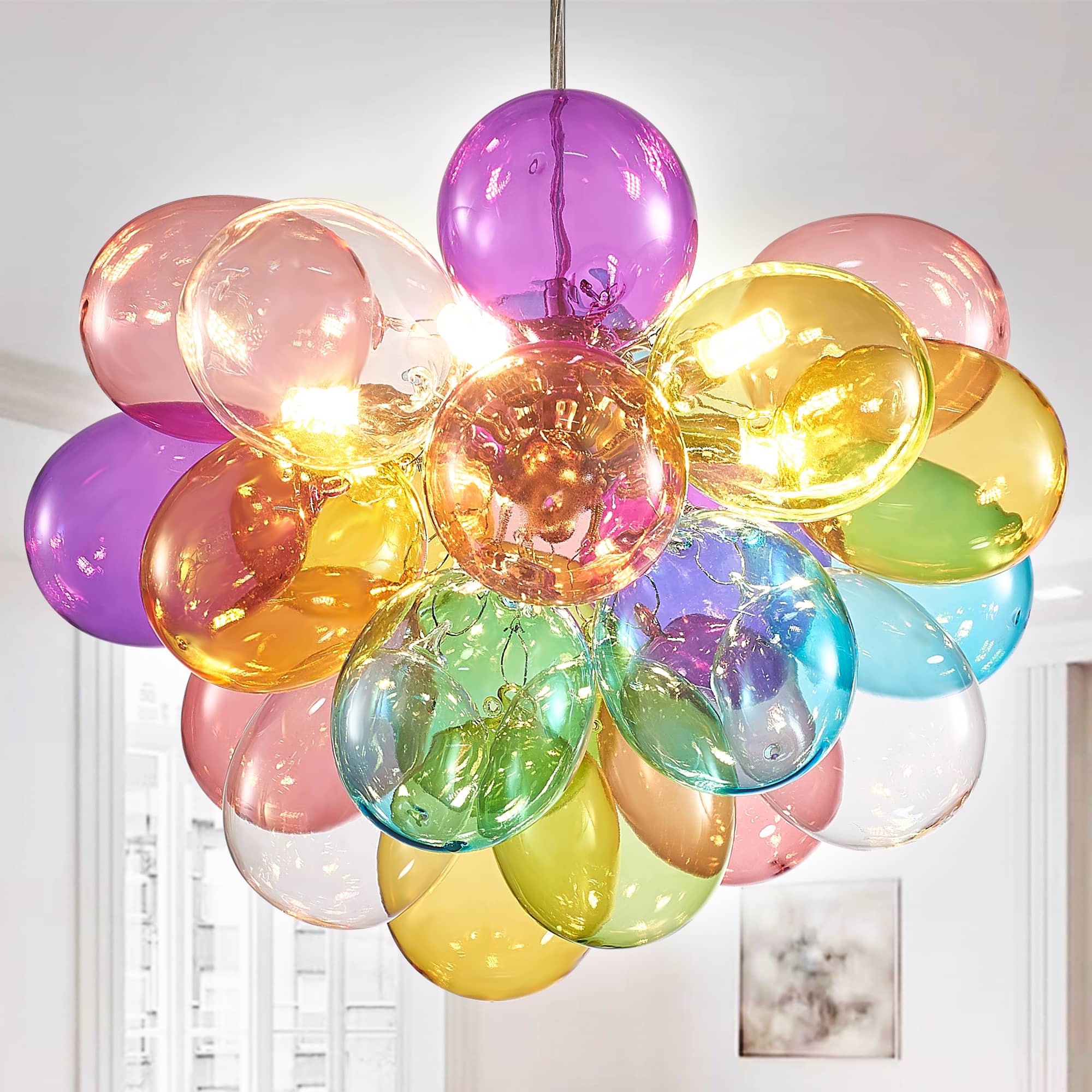 Artistic Hand-Blown Rainbow Balloon Bubble Chandelier - Vibrant Multi-Color - BeyPan
