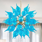 Azure Bloom Sputnik Chandelier - Modern Hand-Blown Blue Onion-Shaped Glass - BeyPan