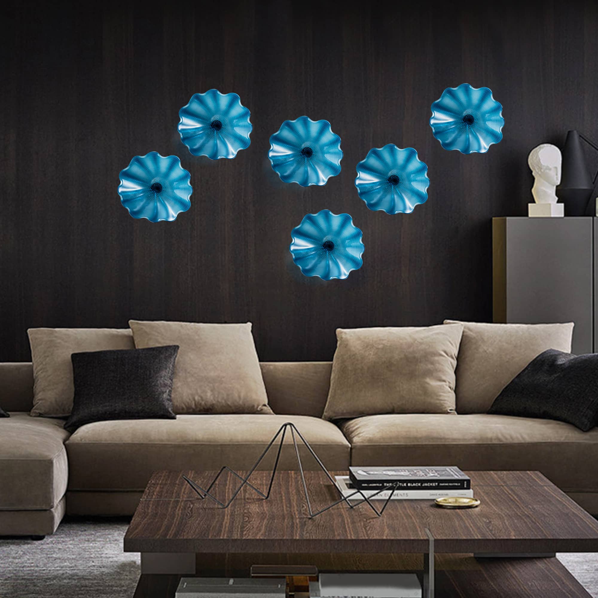 Azure Blue Hand Blown Murano Style Glass Wall Art Decor - 12" - BeyPan