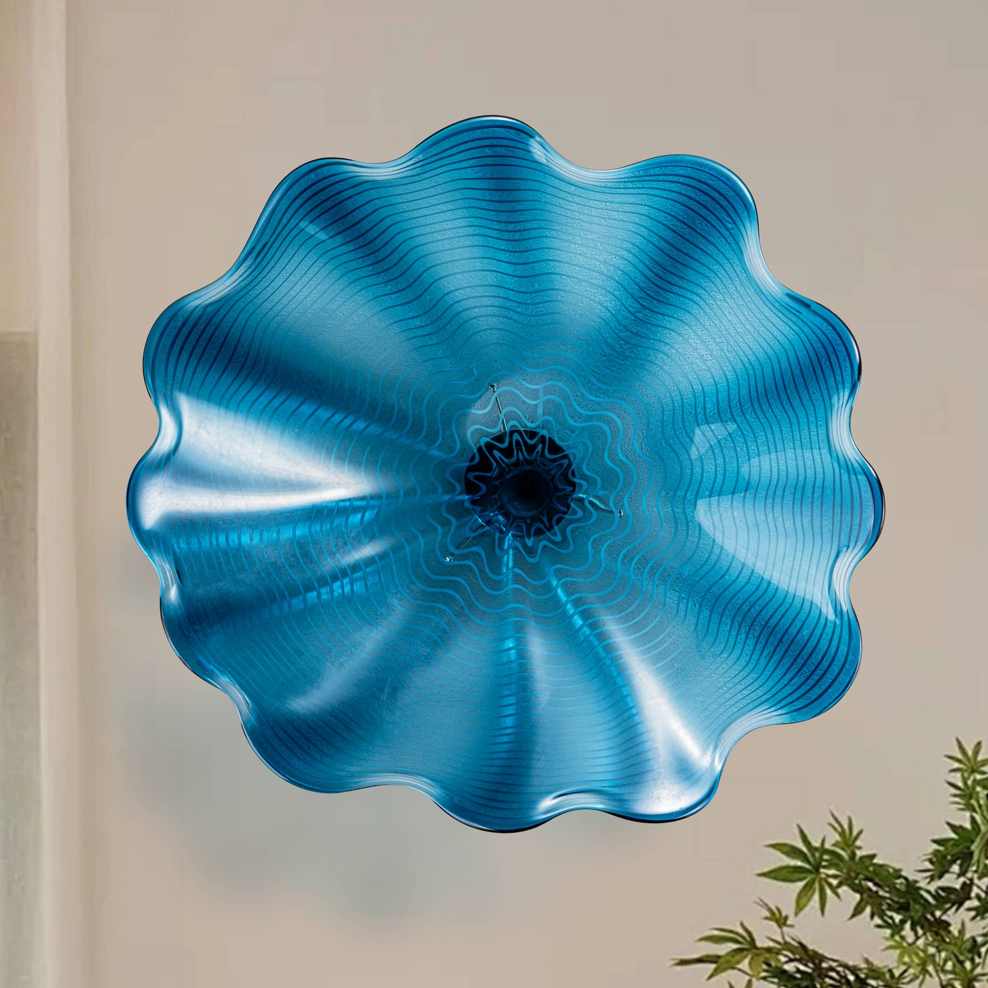Azure Blue Hand Blown Murano Style Glass Wall Art Decor - 12" - BeyPan Hauptbild