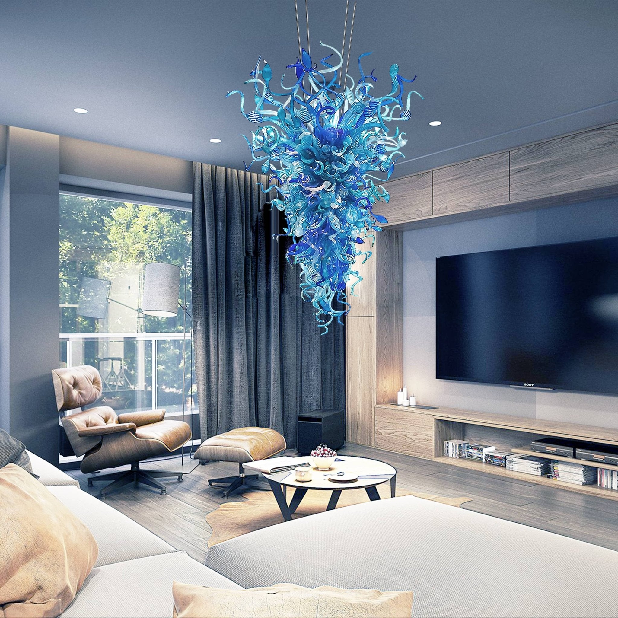 Azure Cascade Blown Glass Chandelier – Chihuly-Inspired Artistic Lighting - BeyPan