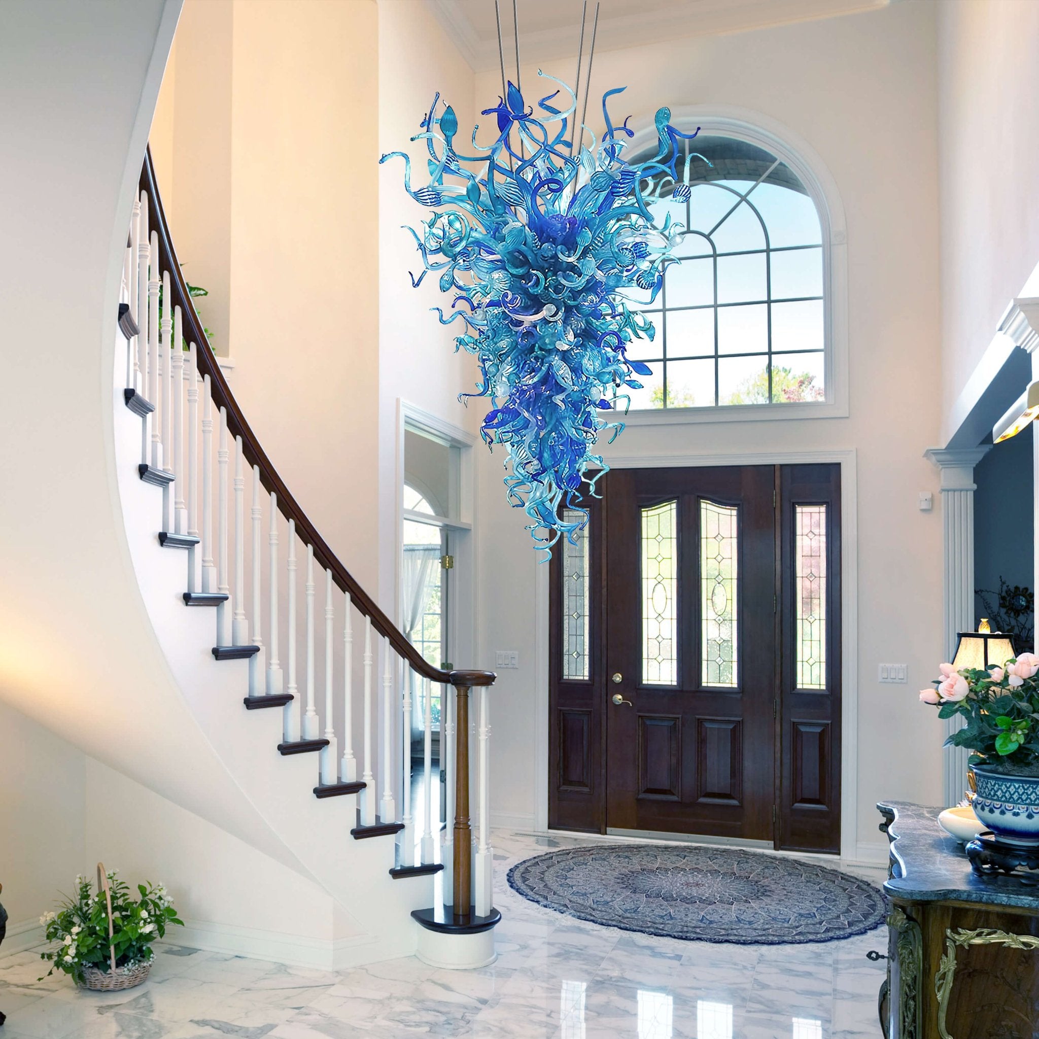 Azure Cascade Blown Glass Chandelier – Chihuly-Inspired Artistic Lighting - BeyPan