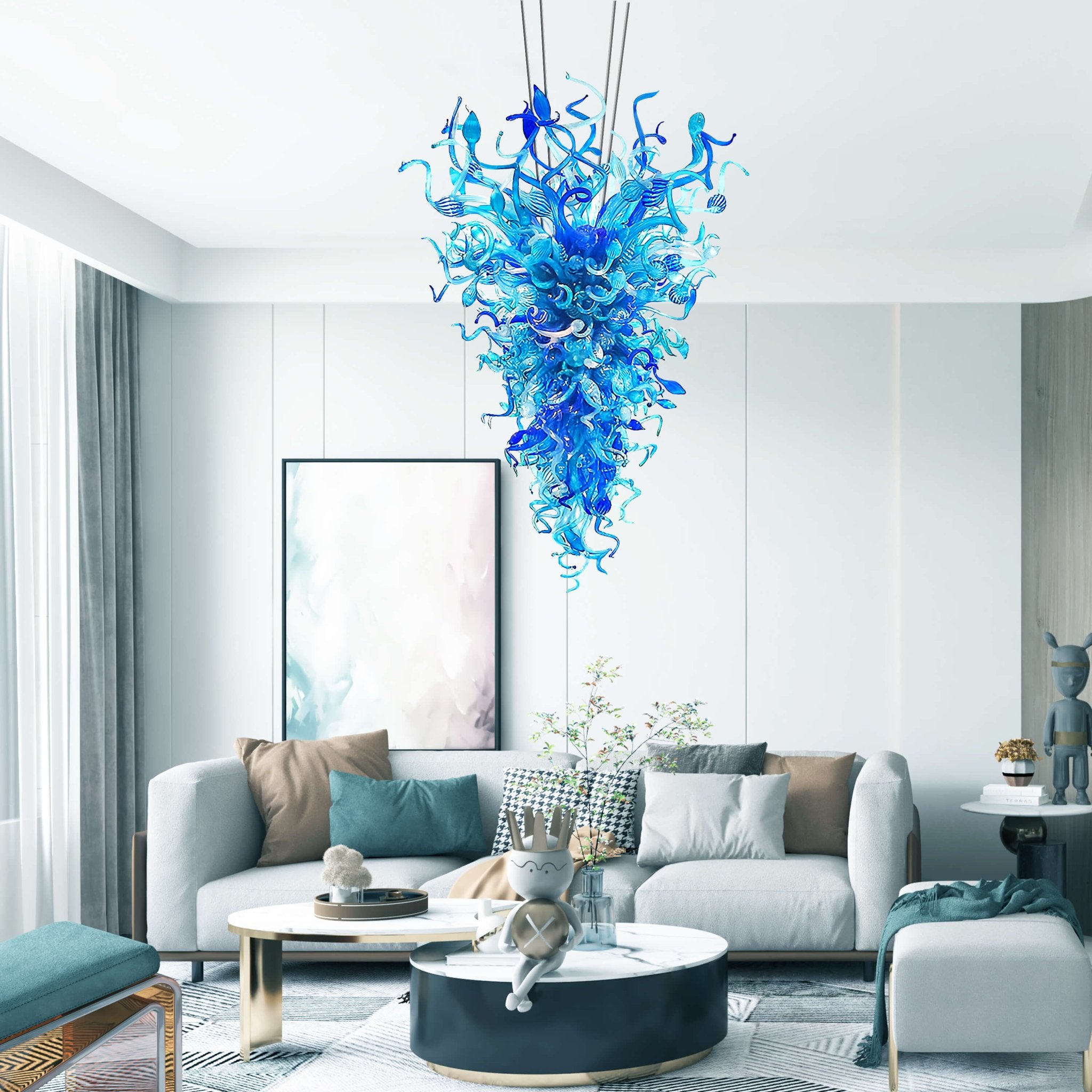 Azure Cascade Blown Glass Chandelier – Chihuly-Inspired Artistic Lighting - BeyPan